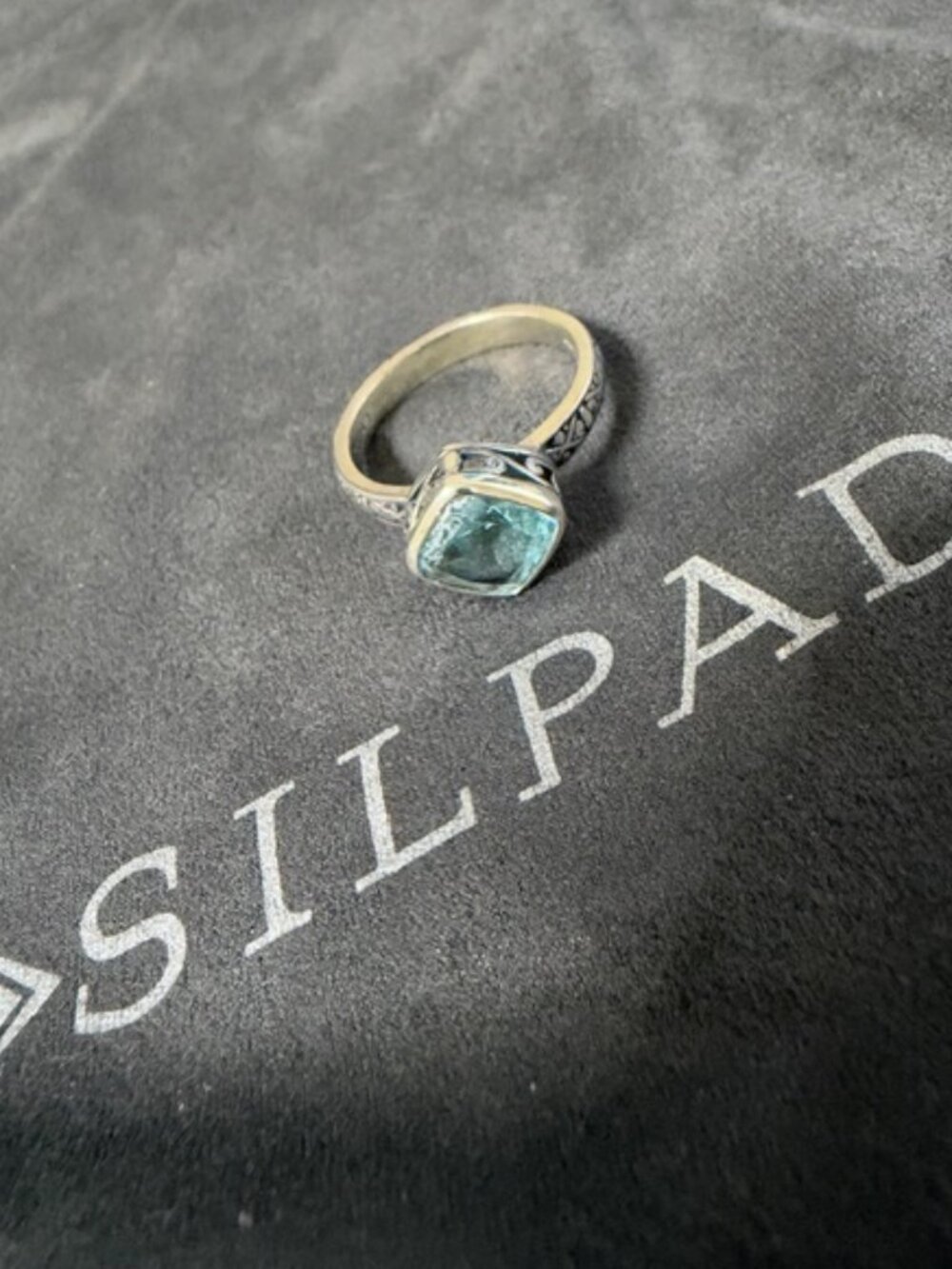 Silpada Retired "Frozen Lake" Aqua Blue Glass Filigree Ring R2044 Size 7
